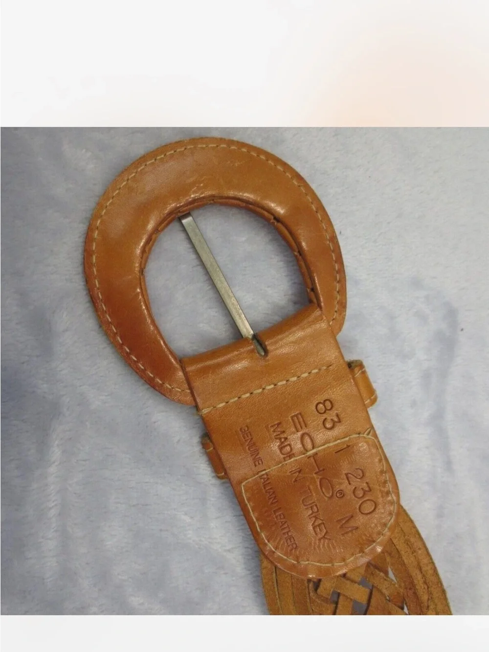 Vintage Tan Braided Leather Belt with Round Buckle